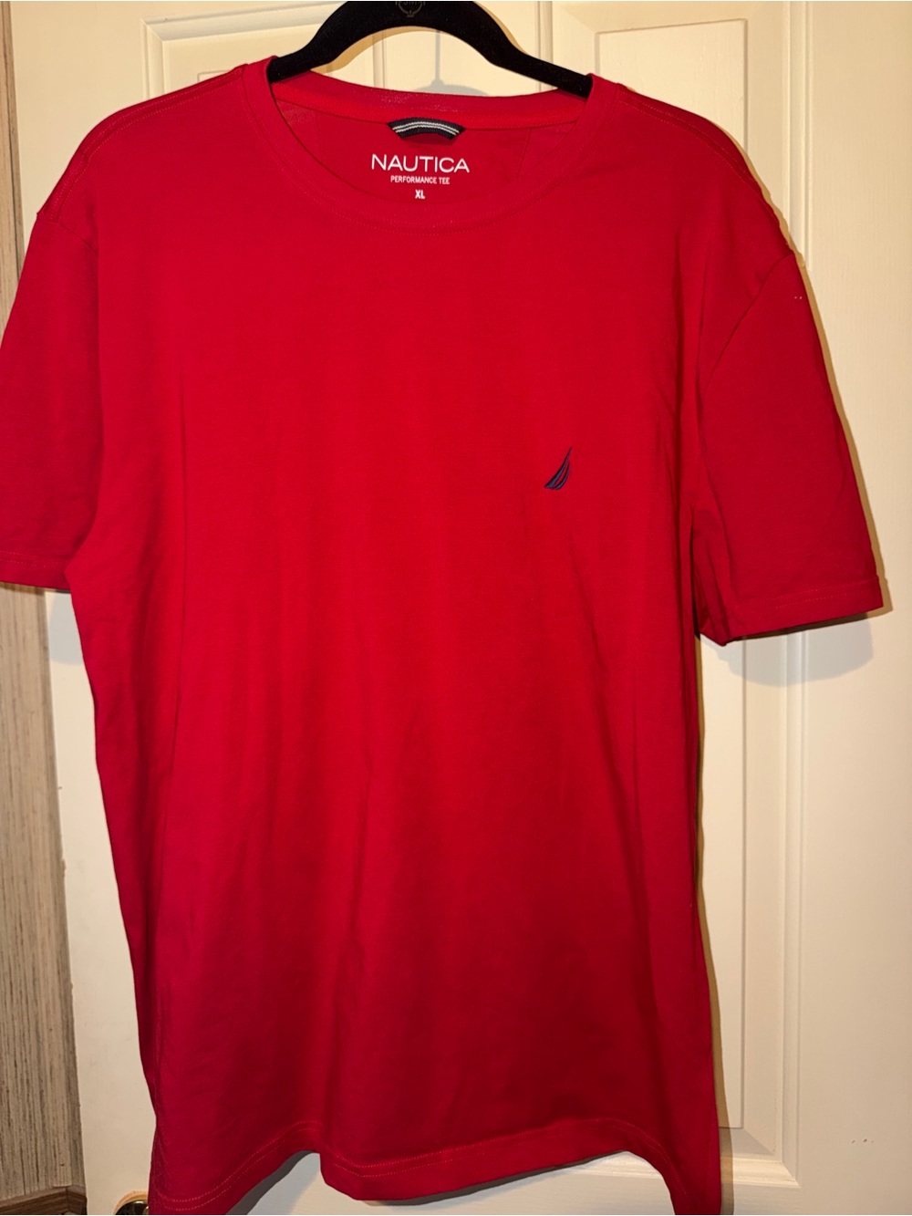 Nautica Men’s Bright Red Crew Neck Tee with Nautical Logo